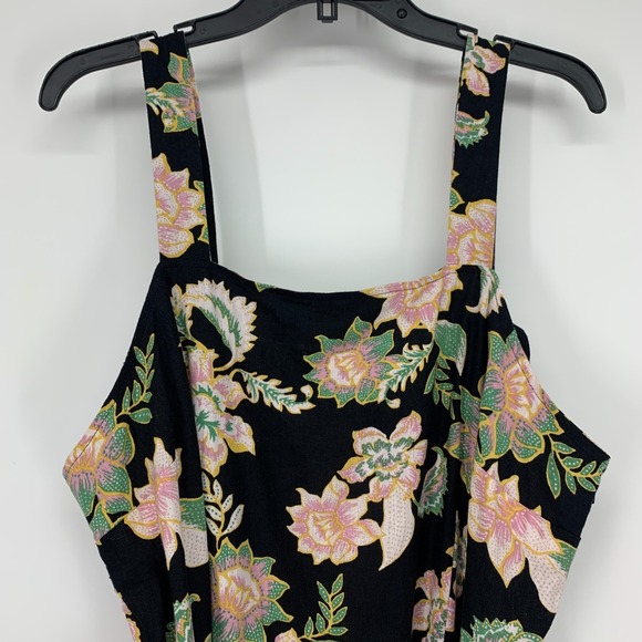 Who What Wear Dress Womens Size XL Linen Blend Black Floral Print Belted Midi - Picture 3 of 12